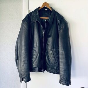 Vintage Leather Jacket Men's Large Oakton Limited Black Leather Bomber Pilot